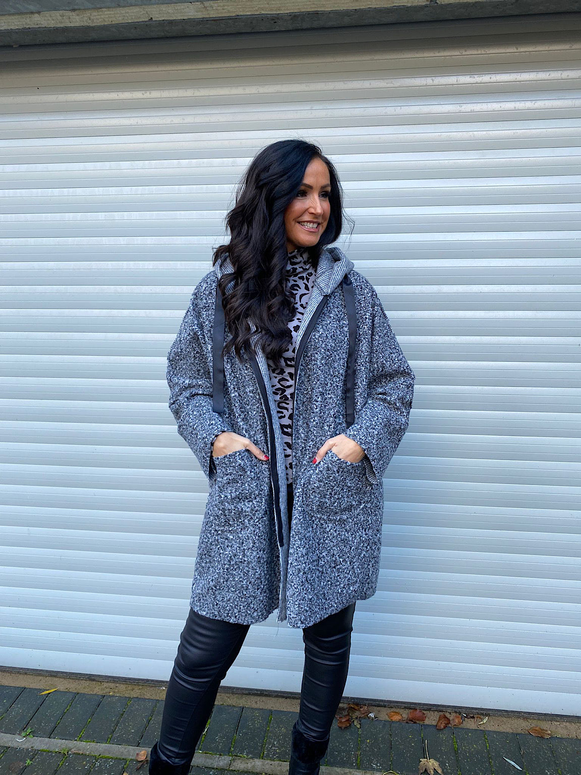 Grey Ribbon Boucle Coat Esther