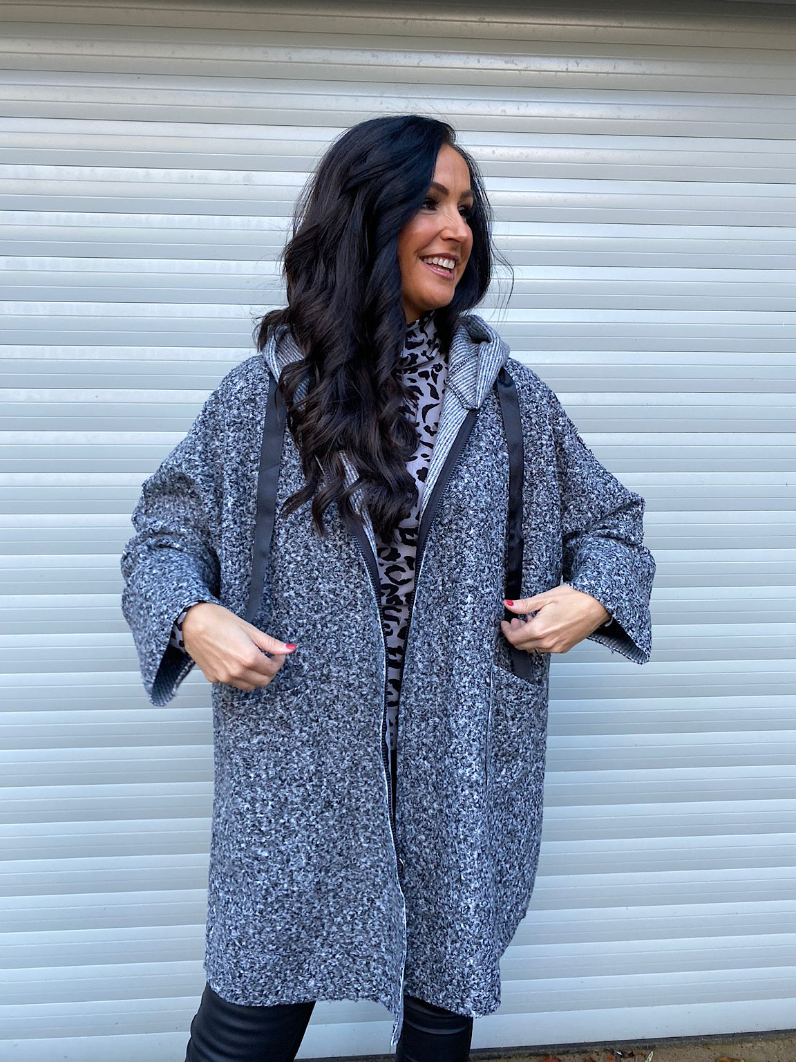 Grey Ribbon Boucle Coat Esther