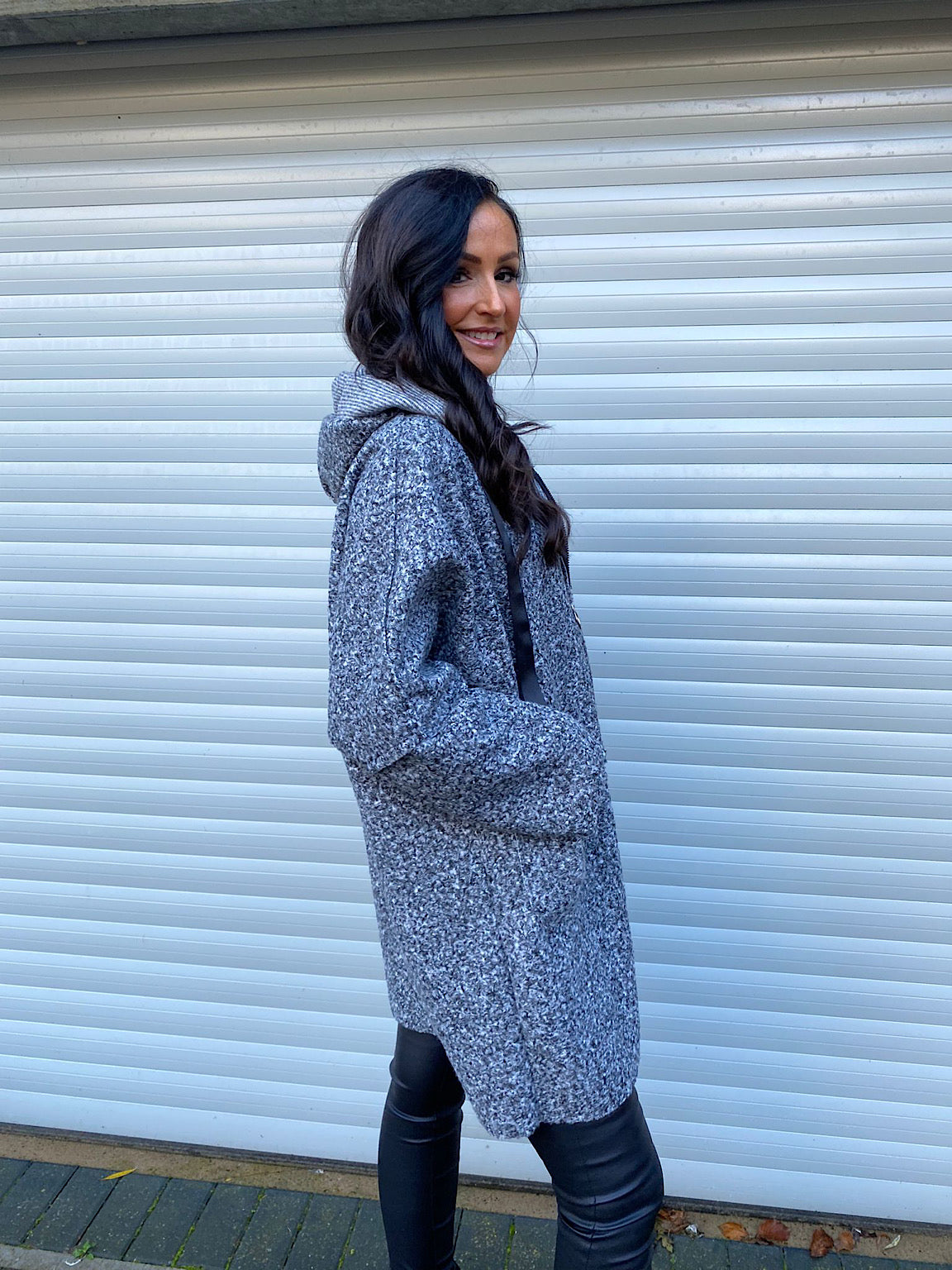 Grey Ribbon Boucle Coat Esther