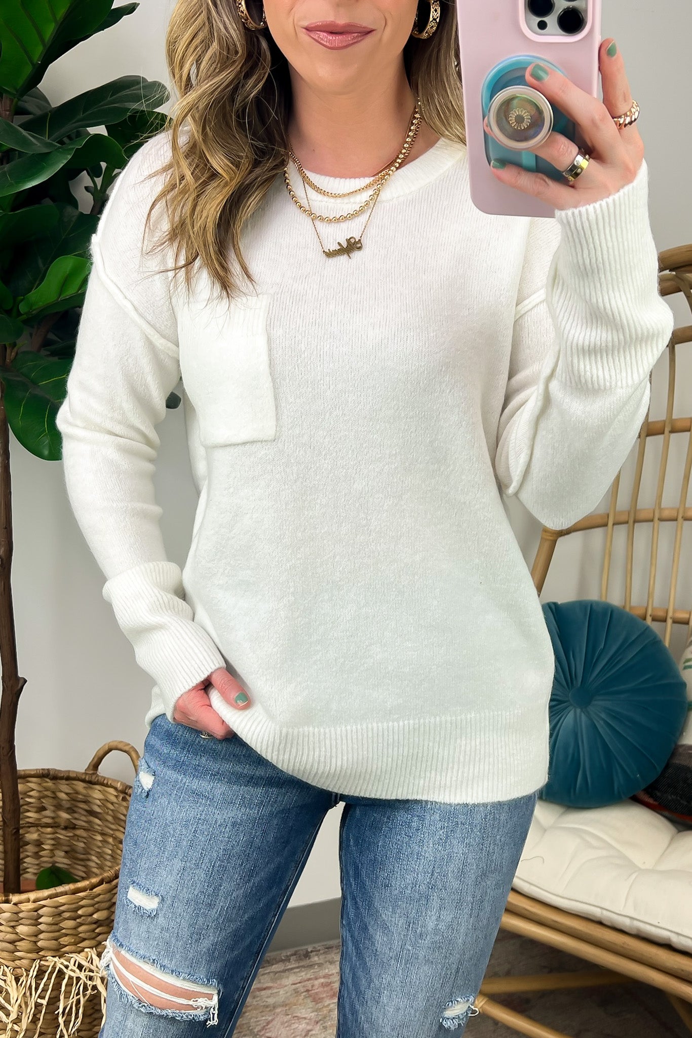 Impressive Essential Melange Knit Front Pocket Sweater - FINAL SALE