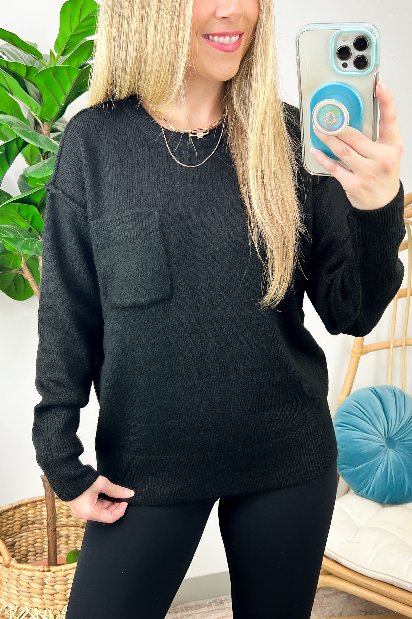 Impressive Essential Melange Knit Front Pocket Sweater - FINAL SALE