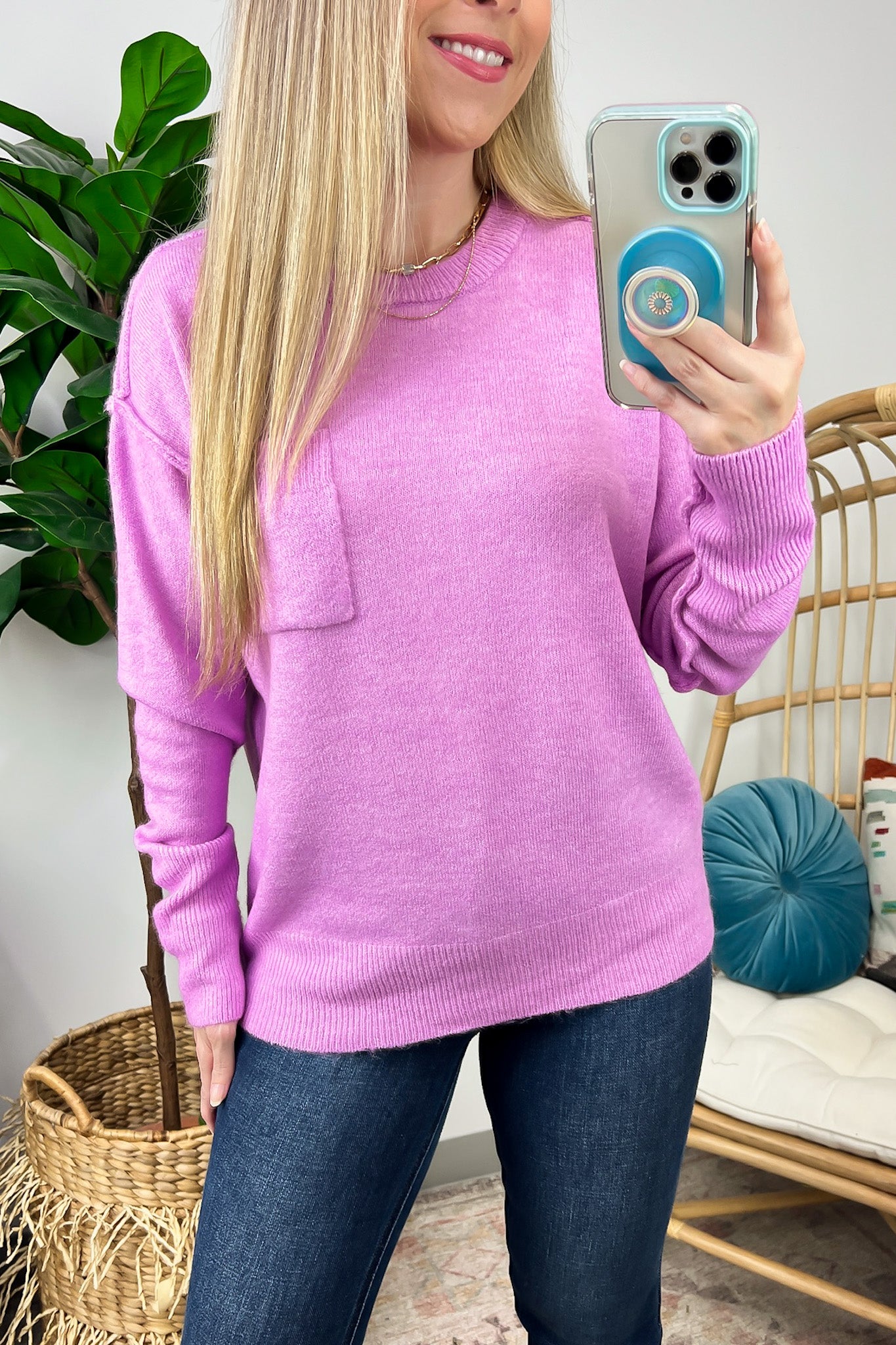 Impressive Essential Melange Knit Front Pocket Sweater - FINAL SALE