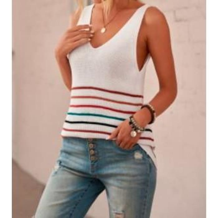 Ivory Striped Knit Tank