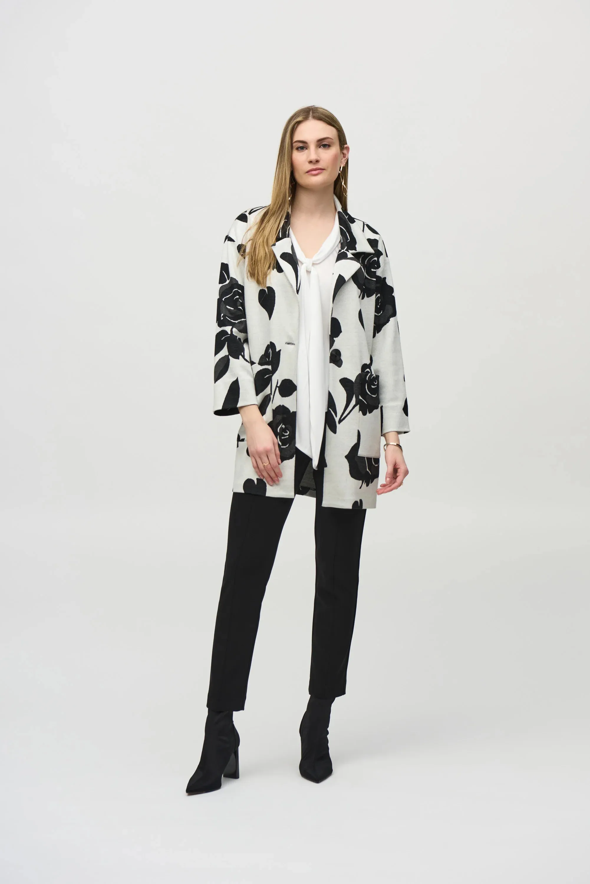 Jacquard Sweater Floral Straight Coat