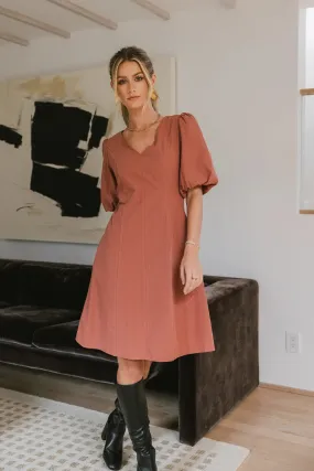 Kaylie Puff Sleeve Dress in Clay - FINAL SALE