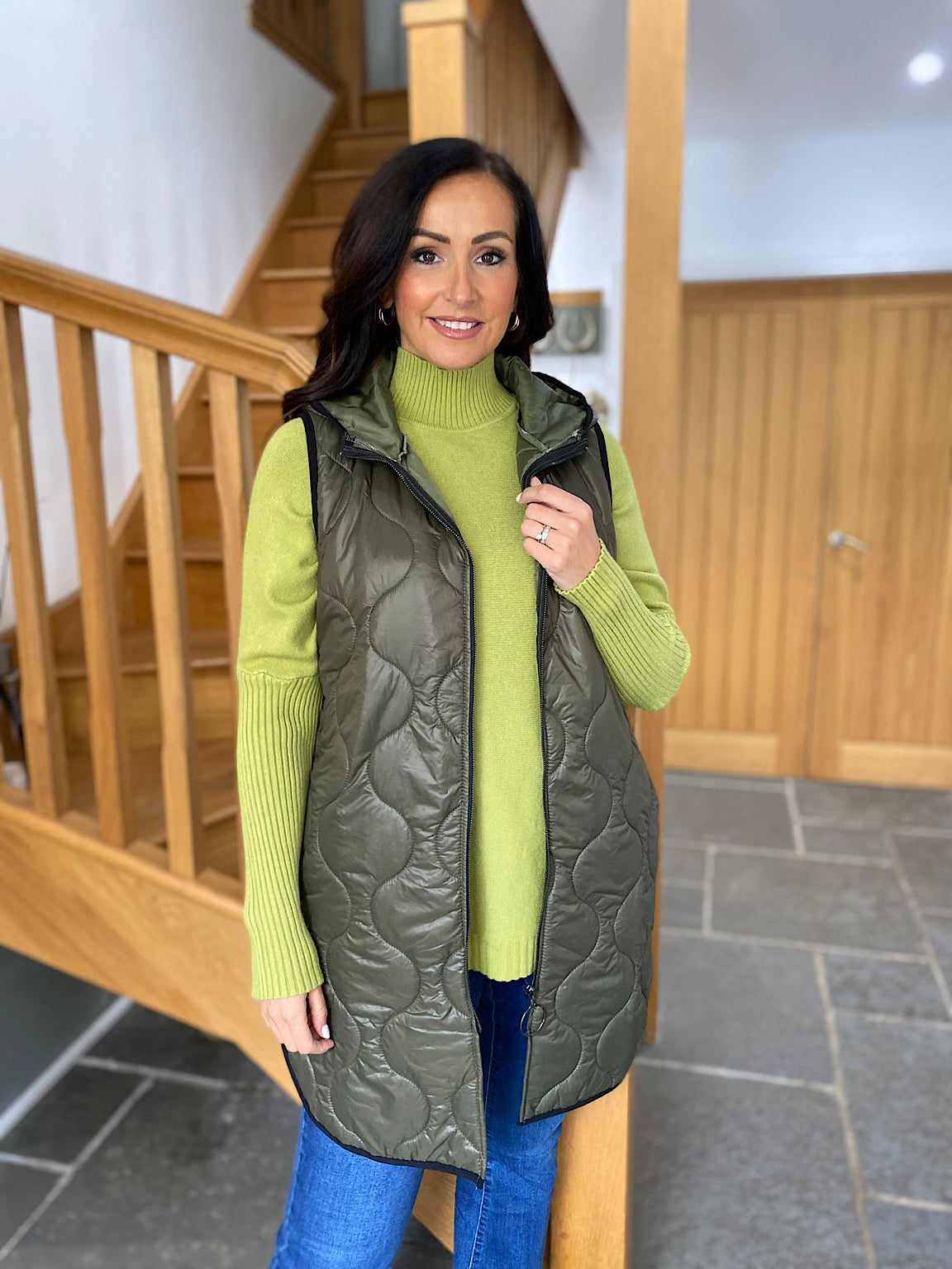 Khaki Quilted Gilet Lucy