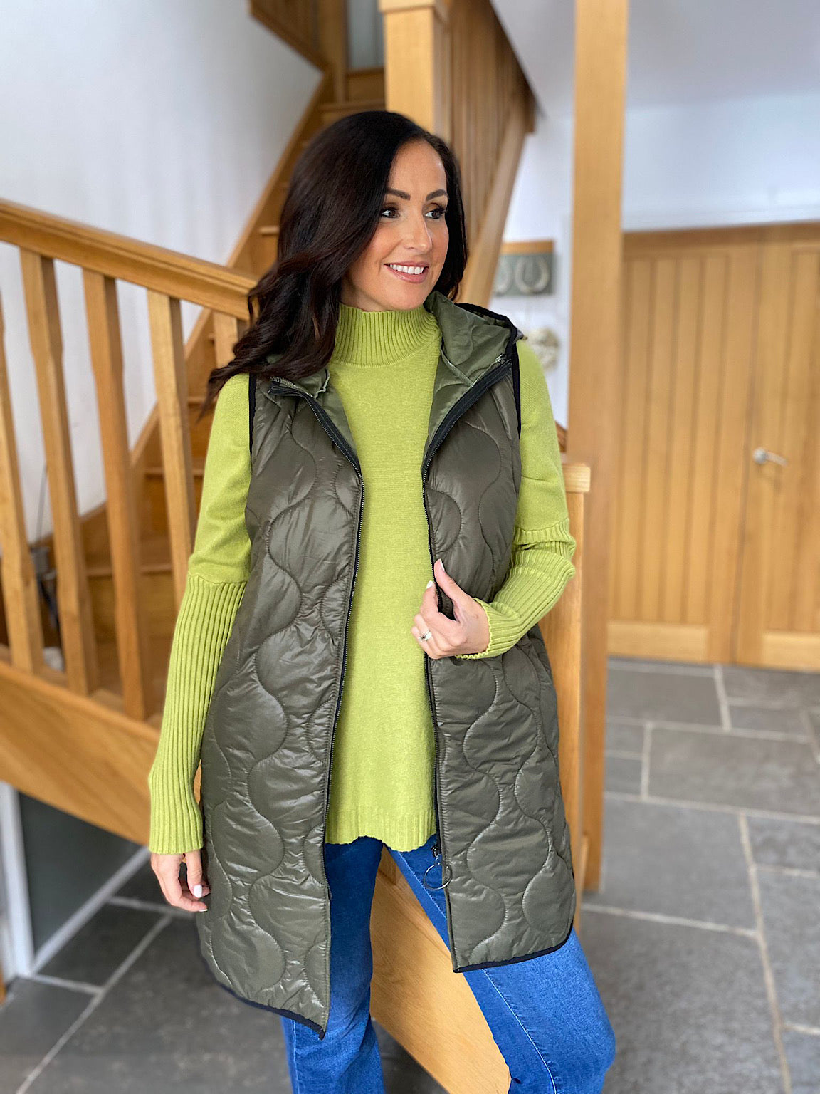 Khaki Quilted Gilet Lucy