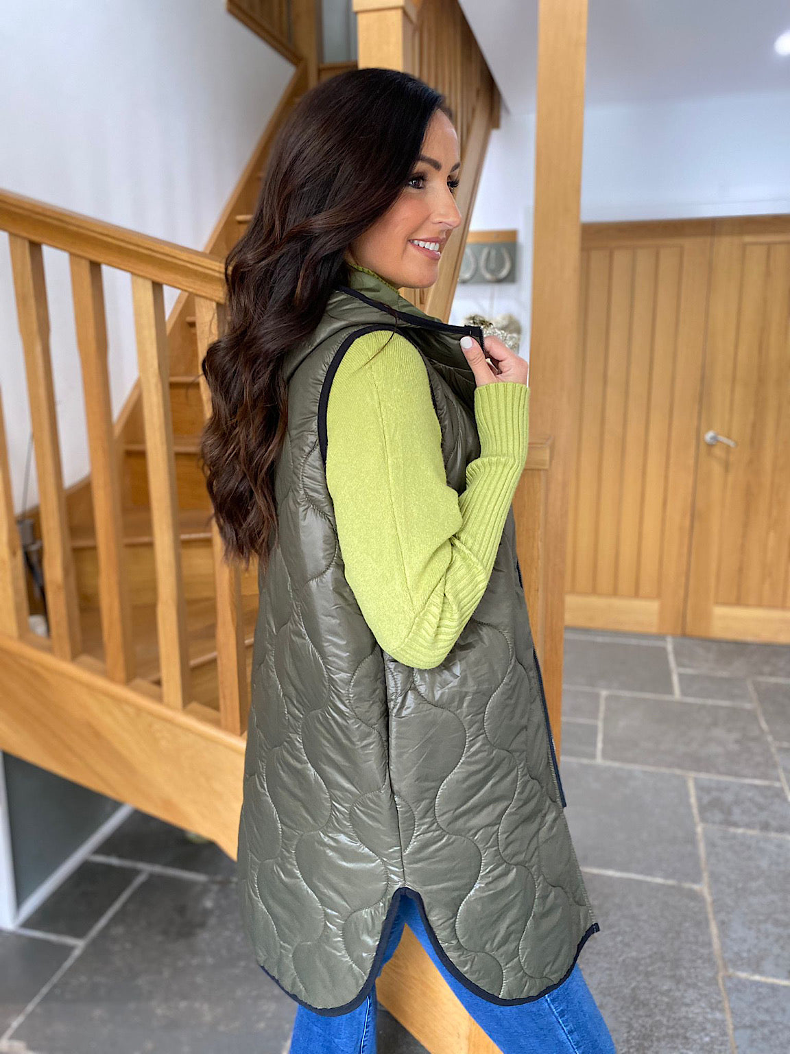 Khaki Quilted Gilet Lucy