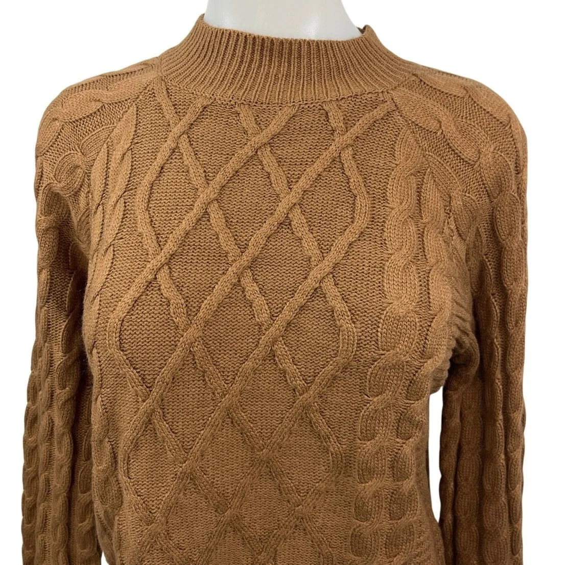 Line & Dot Brown Cable Knit Mock Neck Long Sleeve Pullover Sweater Top Size S