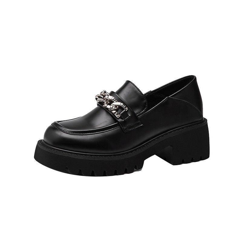 Loafers Platform Round Toe Metal Chain Slip-on Shoes