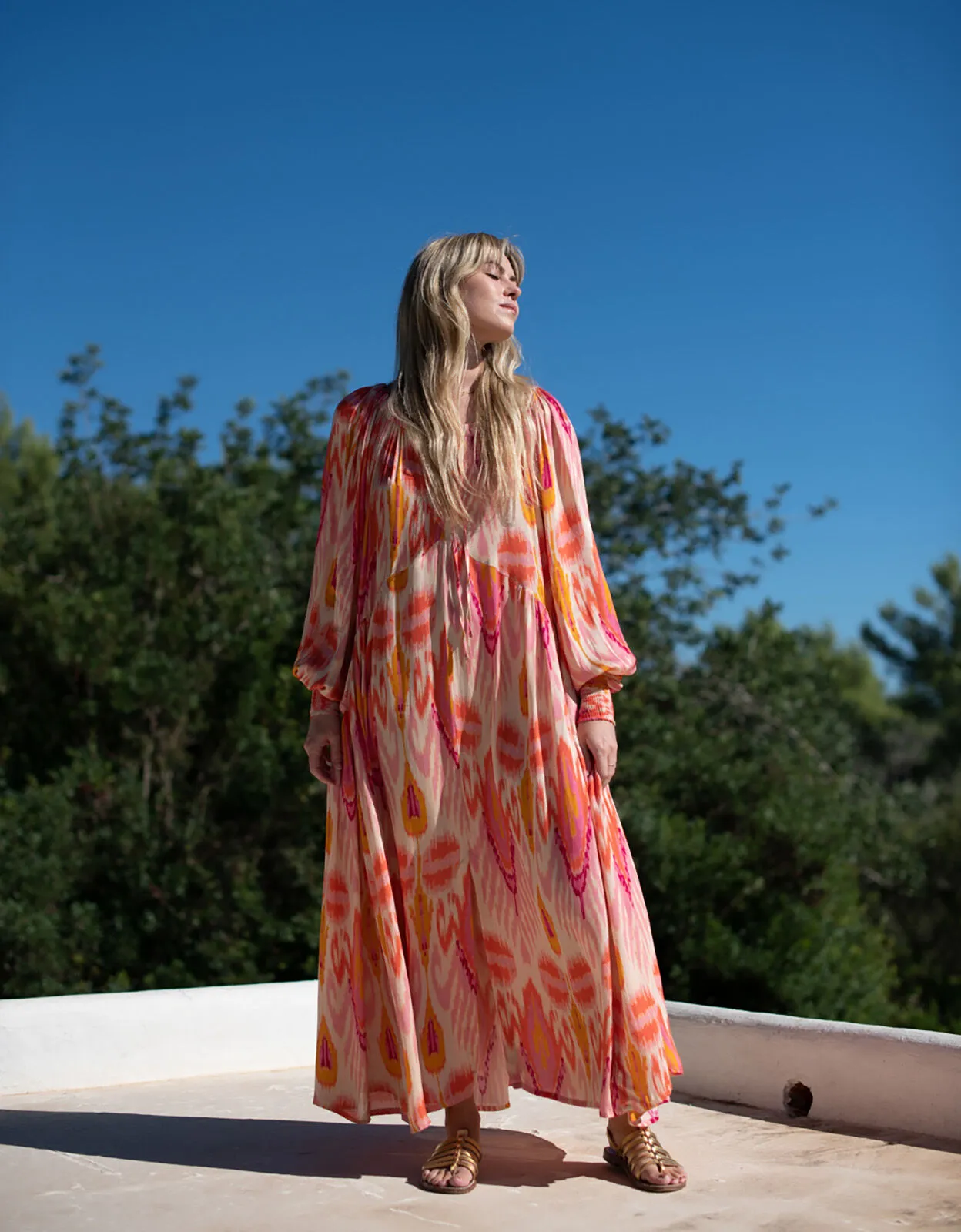 Lyrical Sisters Grace Ikat Print Maxi Dress Pink