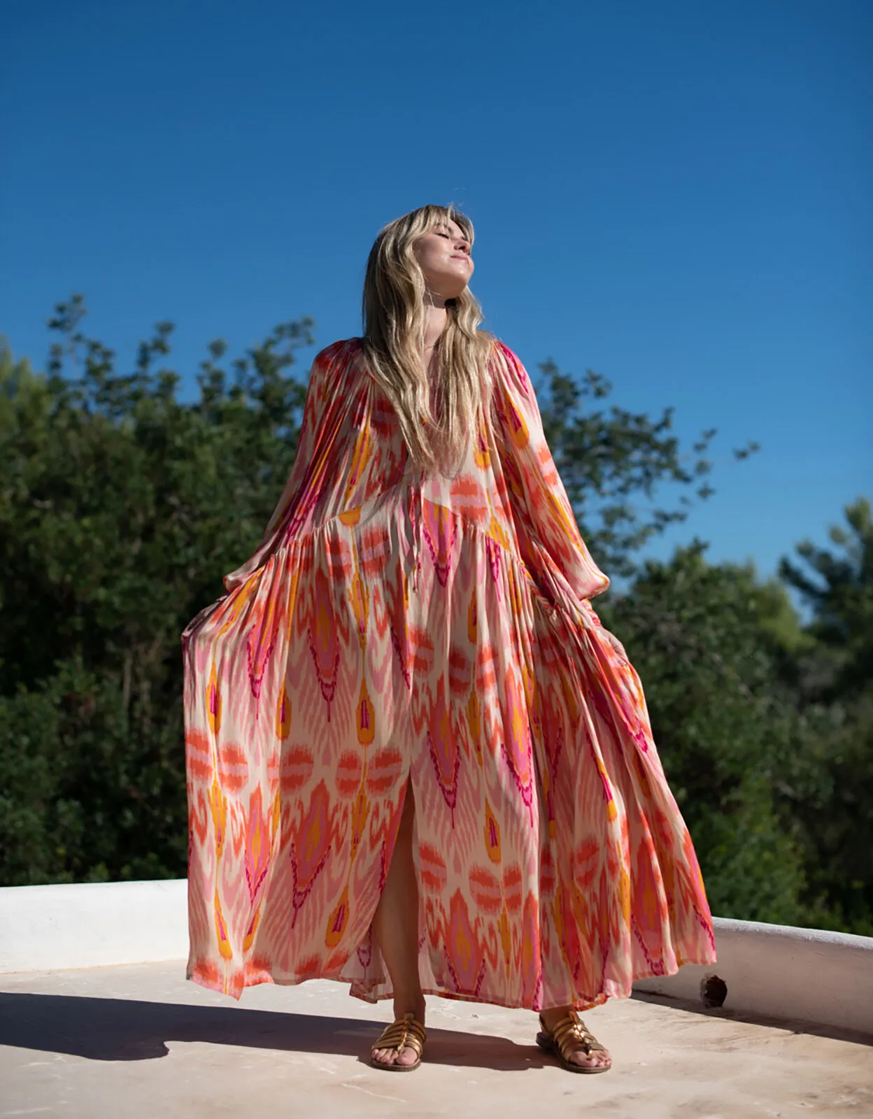 Lyrical Sisters Grace Ikat Print Maxi Dress Pink