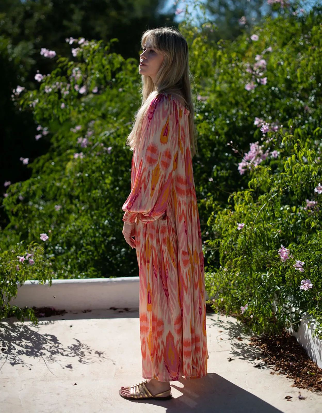 Lyrical Sisters Grace Ikat Print Maxi Dress Pink