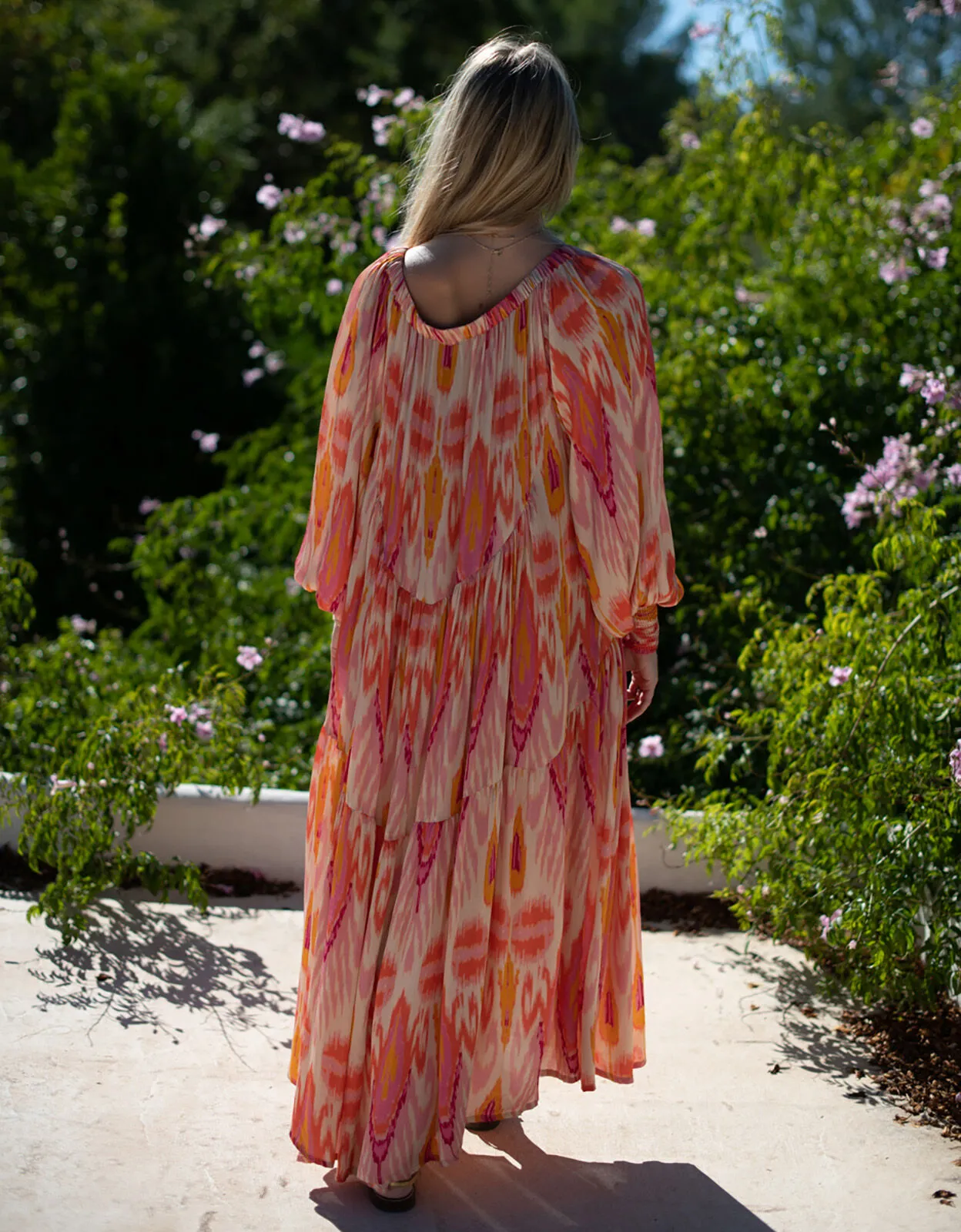 Lyrical Sisters Grace Ikat Print Maxi Dress Pink