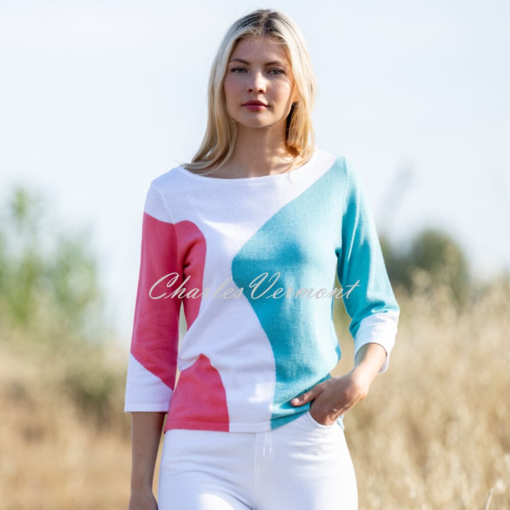 Marble Abstract Print Sweater - Style 7449-135 (Watermelon / Aqua / White)