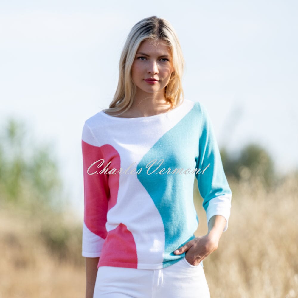 Marble Abstract Print Sweater - Style 7449-135 (Watermelon / Aqua / White)