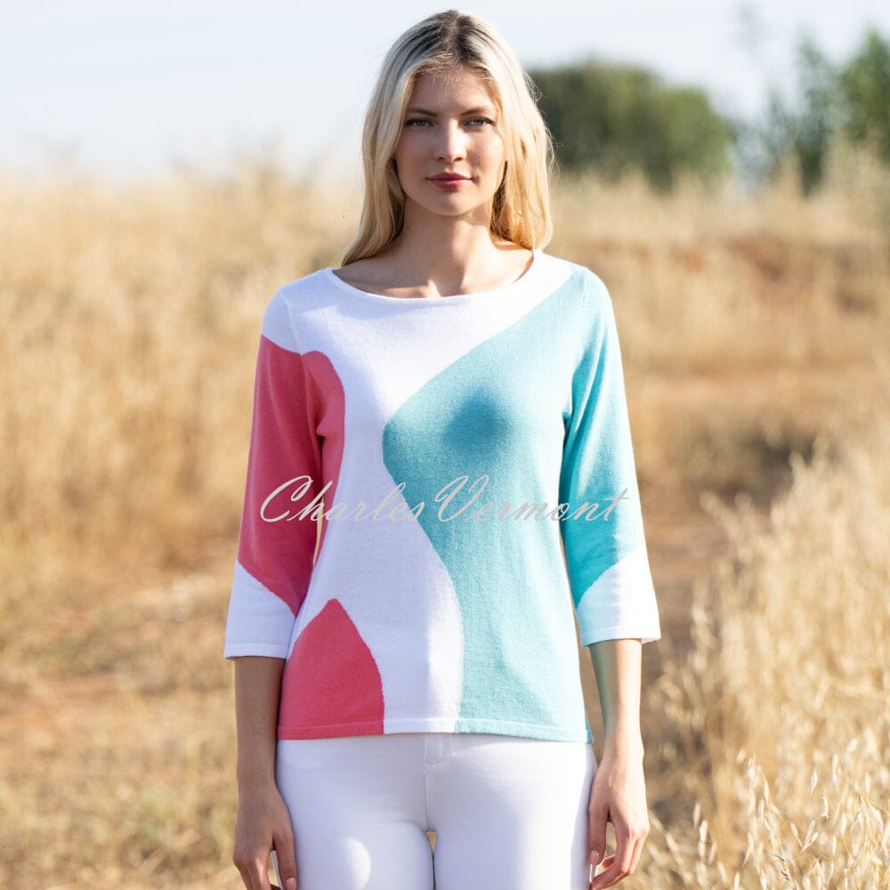 Marble Abstract Print Sweater - Style 7449-135 (Watermelon / Aqua / White)