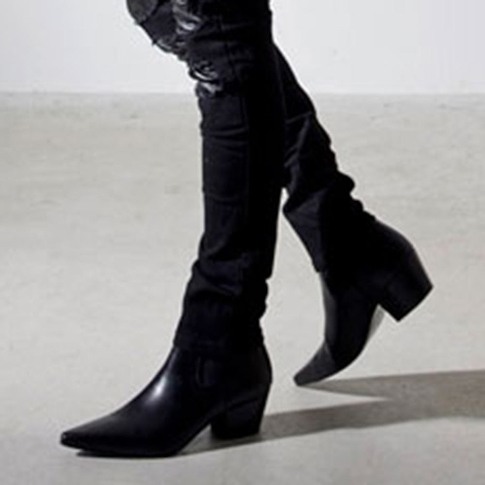 Men's Black British Style Pointed Toe Genuine Leather Ankle Boots