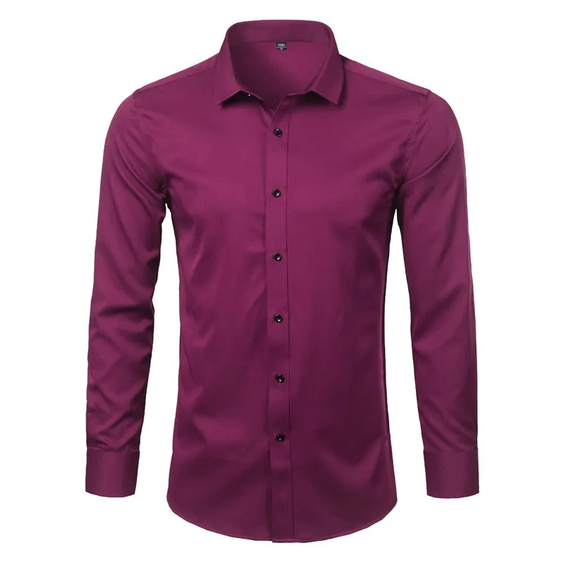 Men's Casual Turn-down Collar Bamboo Fiber Slim Fit Long Sleeve Shirt