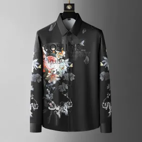 Men's Colorful Floral Pattern Animal Motif Turn-Down Collar Long Sleeve Shirt