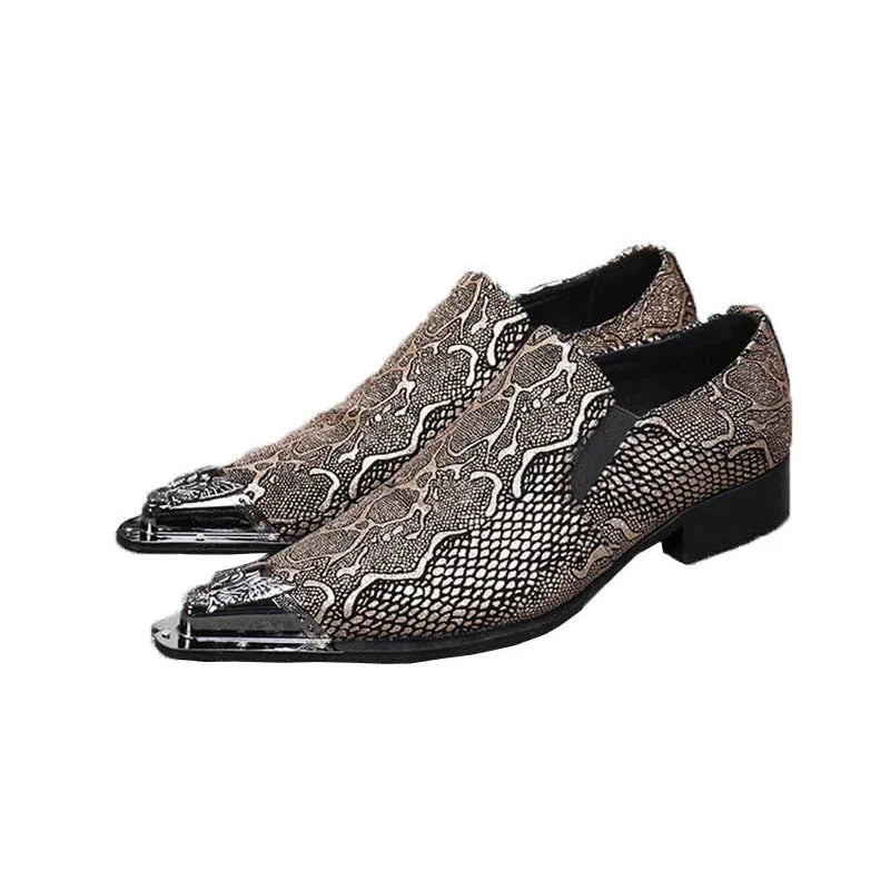 Men's Leather Snake Pattern Business Style Pointed Dress Shoes