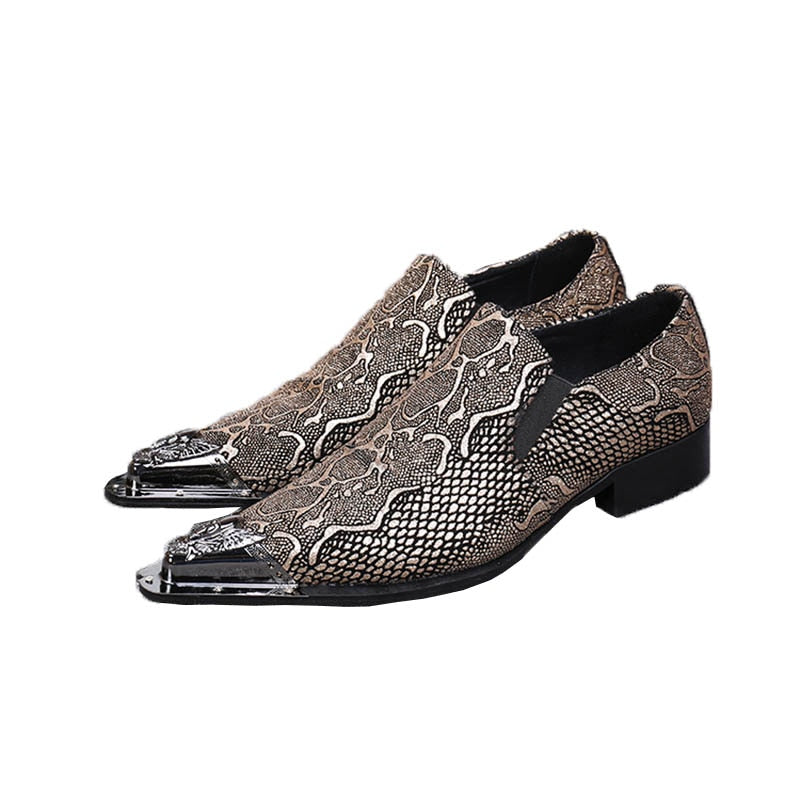 Men's Leather Snake Pattern Business Style Pointed Dress Shoes