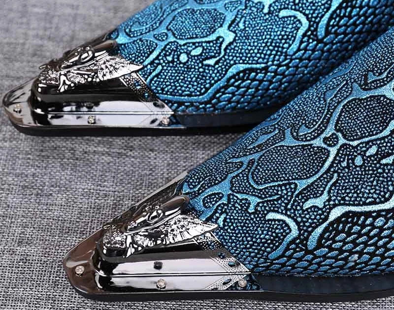 Men's Leather Snake Pattern Business Style Pointed Dress Shoes