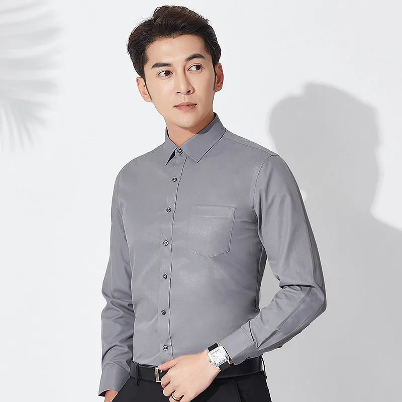 Men's Solid Color Formal Standard-fit Turn-down Collar Long Sleeve Shirt