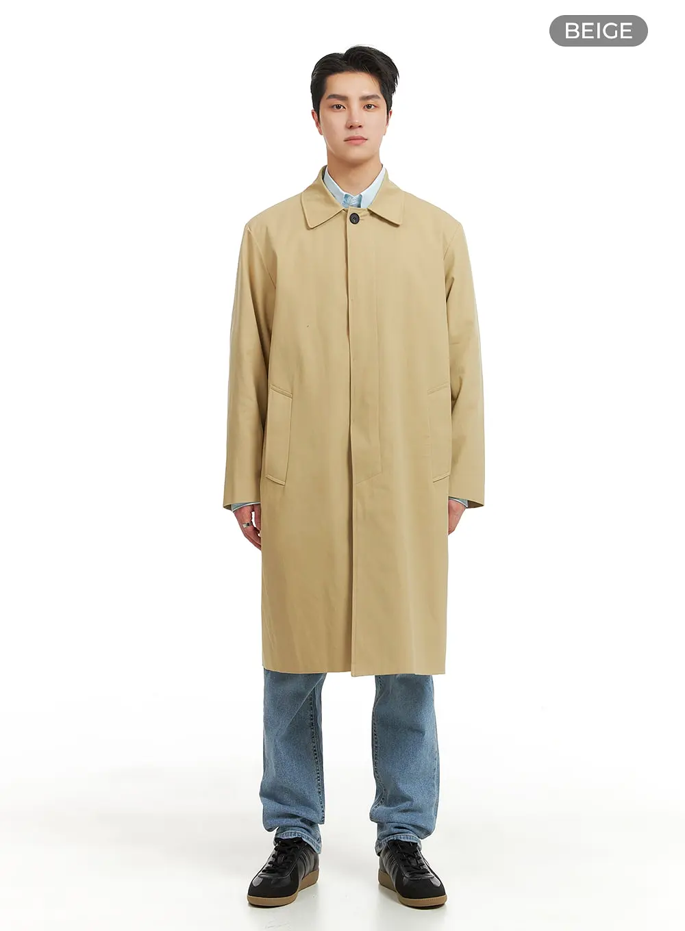 Men's Solid Cotton Trench Coat IA401