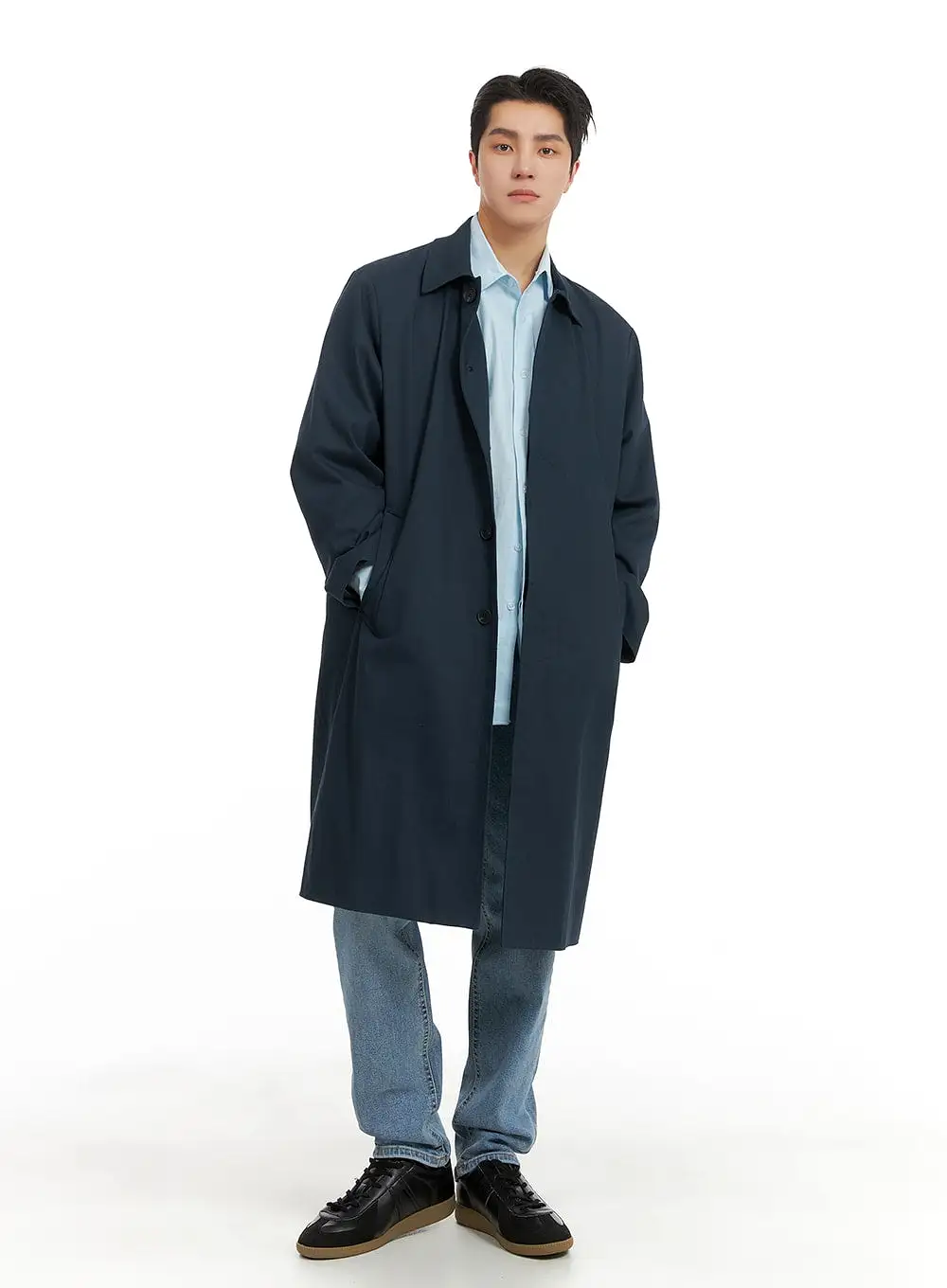 Men's Solid Cotton Trench Coat IA401