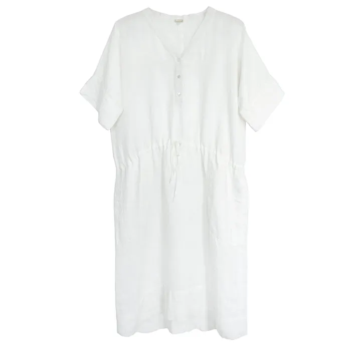 Mercy for Advice From A Caterpillar Woman Linen Dress with Drawstring White