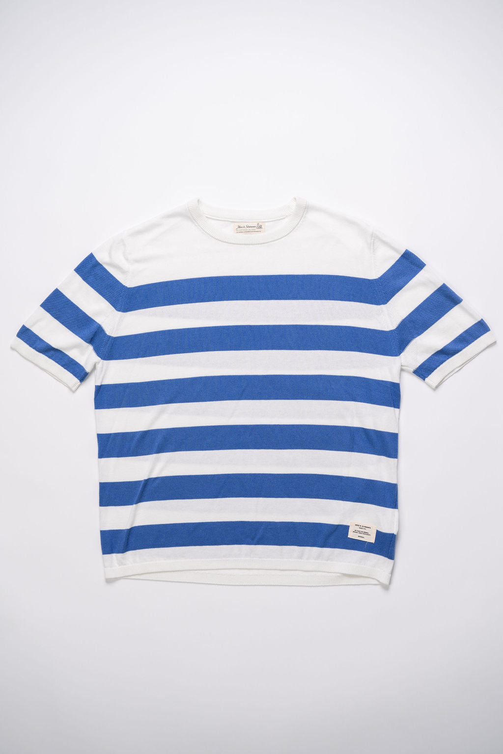 Merz b. Schwanen KTEE01 Relaxed Fit Knitted Tee Organic Cotton - White/Washed Blue