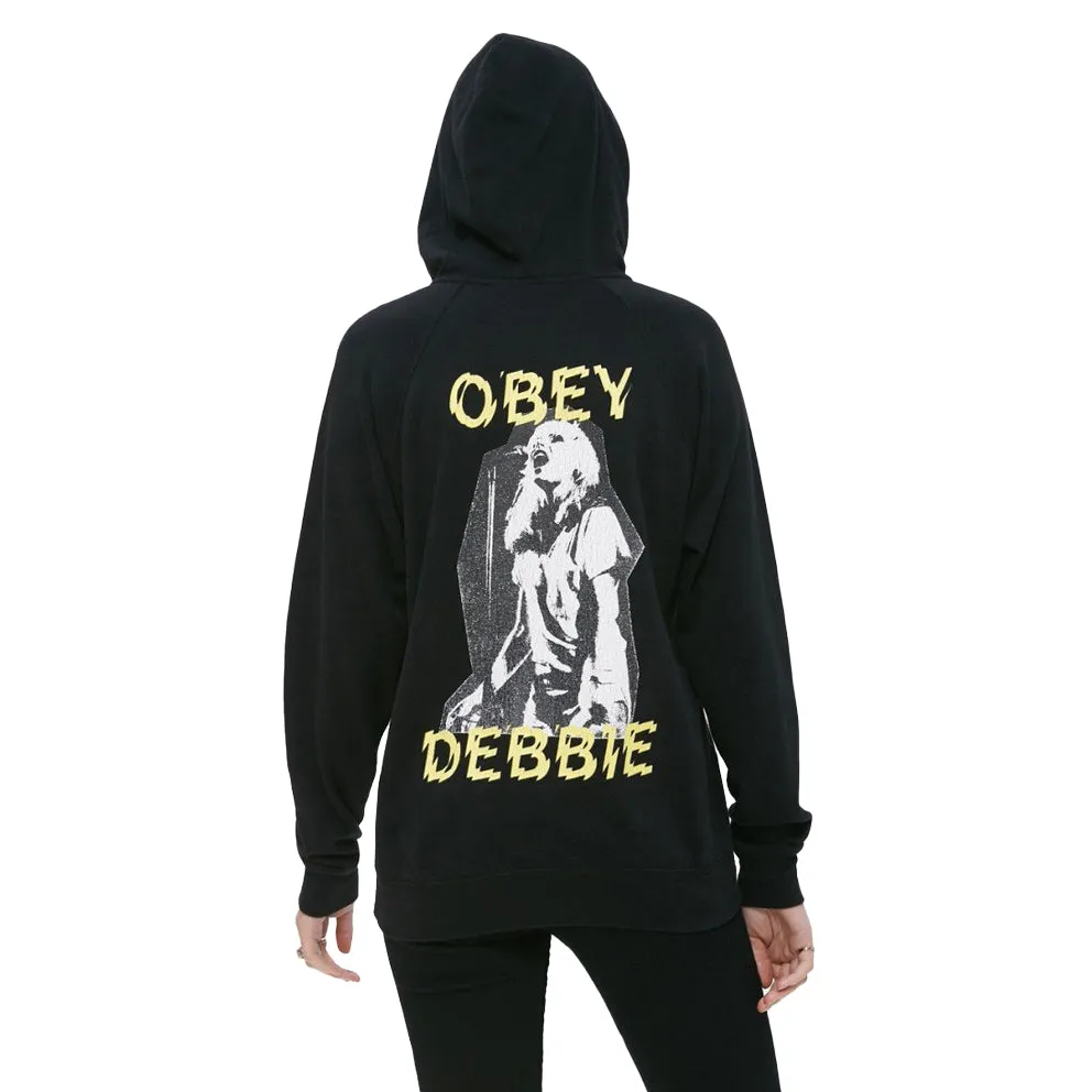 OBEY X DEBBIE HARRY STATIC DEBBIE ZOE PULLOVER ZIP HOODIE // BLACK