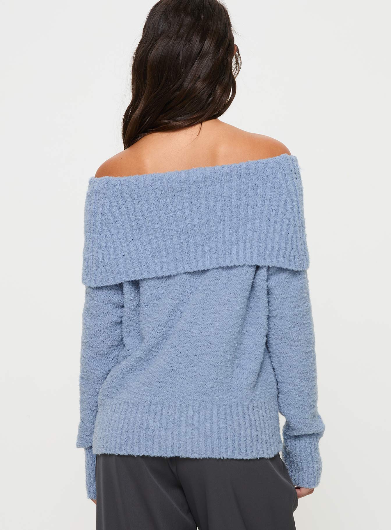 Parkley Boucle Off The Shoulder Sweater Blue