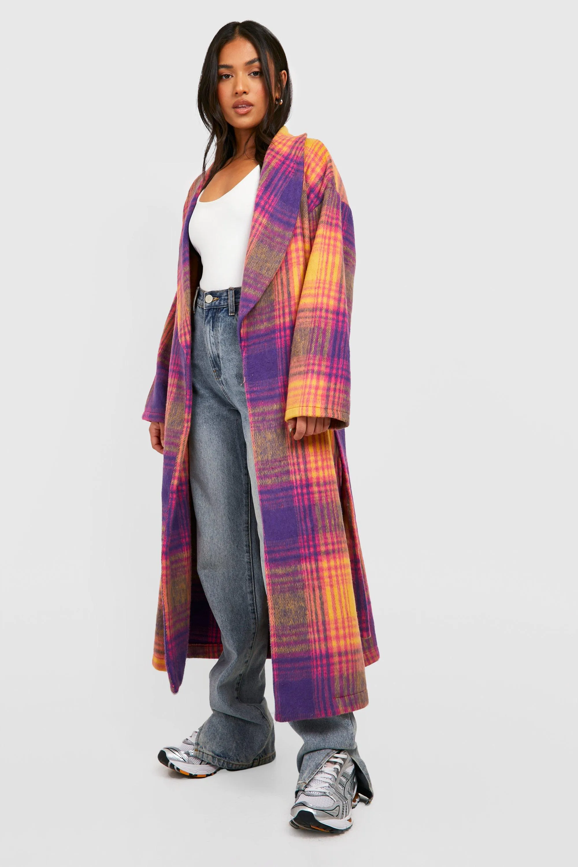 Petite Bright Brushed Flannel Belted Coat