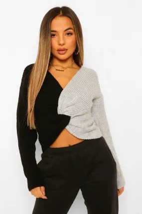 Petite Colour Block Twist Back Sweater