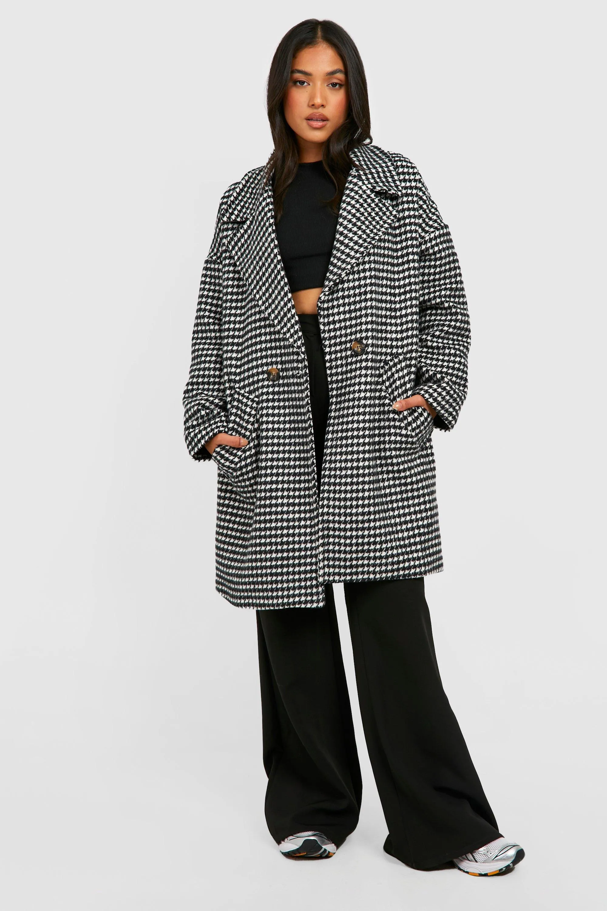 Petite Dogtooth Wool Look Cocoon Coat