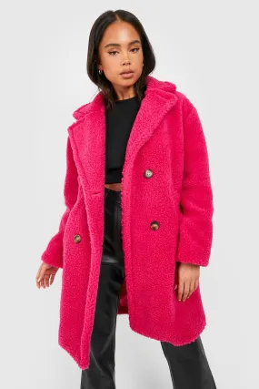 Petite Double Breasted Teddy Fur Coat