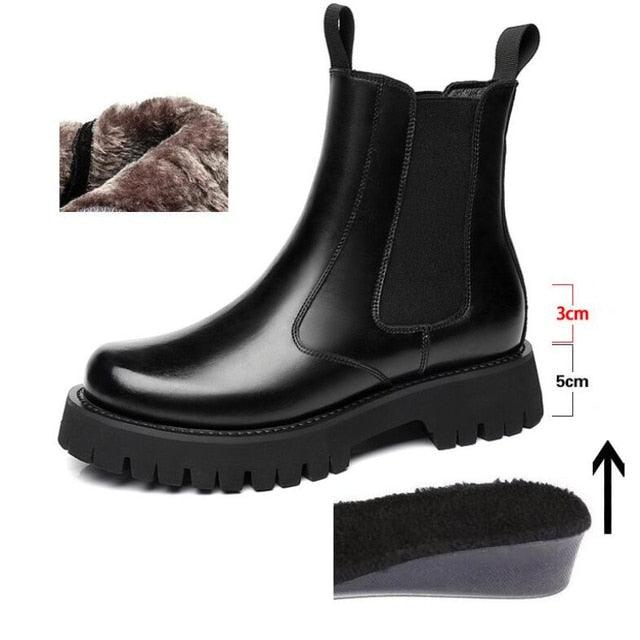 Platform Boot Height Increasing High Men Leather Heel Shoe