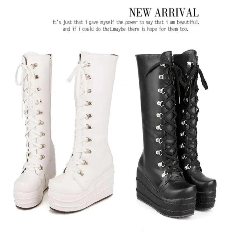 Platform Winter Wedge High Heel Knee High Boots