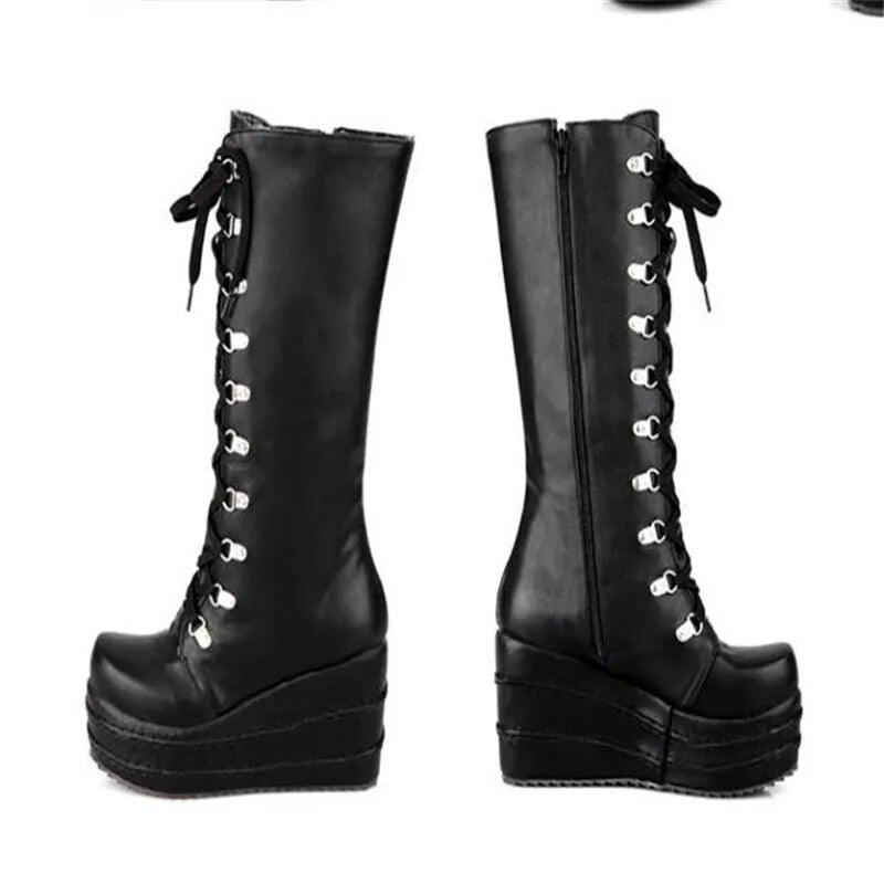 Platform Winter Wedge High Heel Knee High Boots