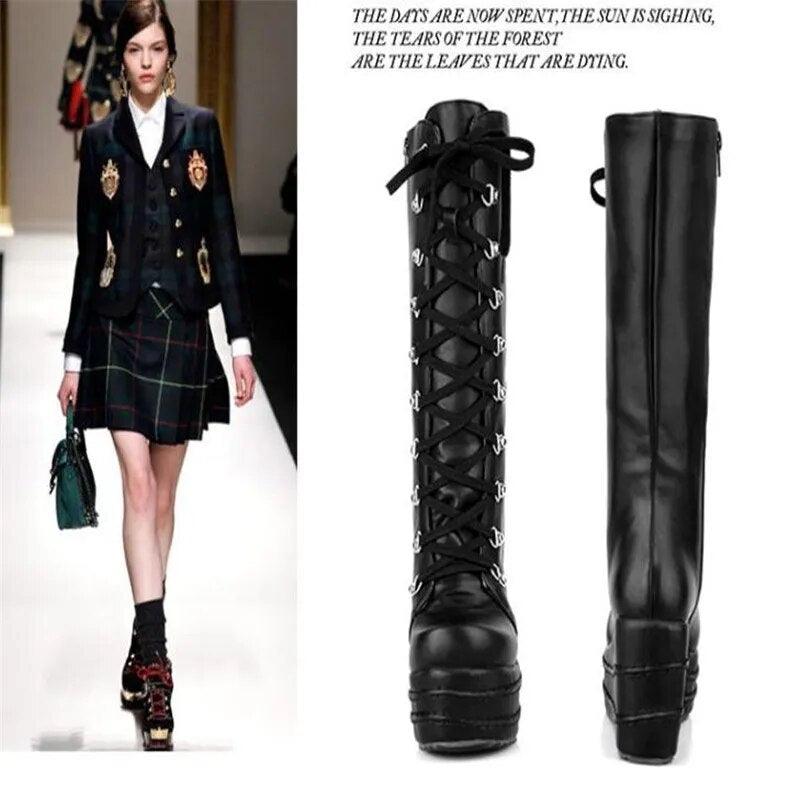 Platform Winter Wedge High Heel Knee High Boots