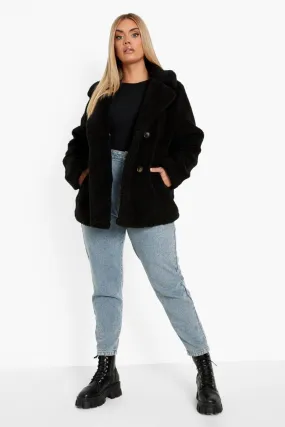 Plus Double Breasted Faux Fur Teddy Coat