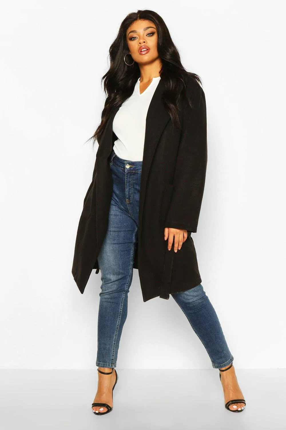 Plus Heavy Wool Look Wrap Duster Coat