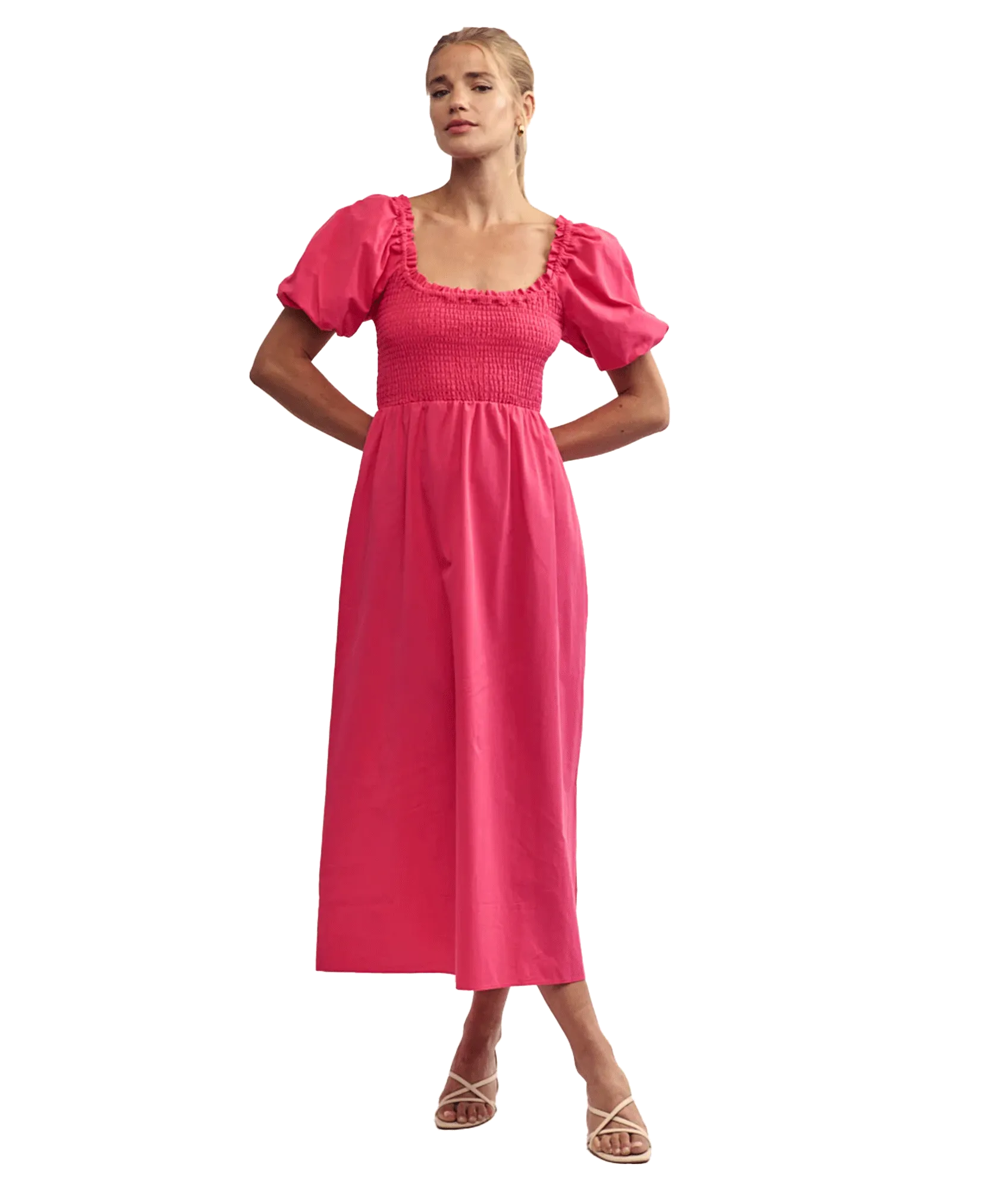 Puff Sleeve Beau Midi Dress - Pink