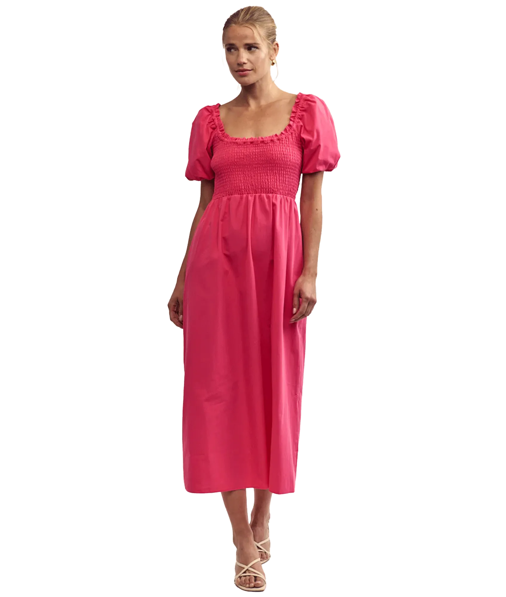 Puff Sleeve Beau Midi Dress - Pink