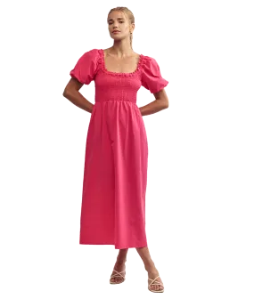 Puff Sleeve Beau Midi Dress - Pink