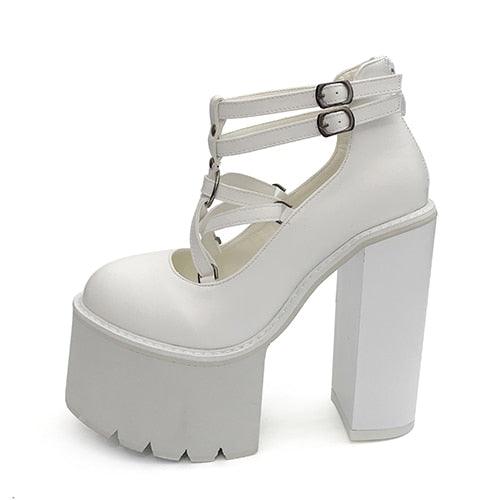 Pumps High Heels Zipper Rubber Sole Black Platform Shoes