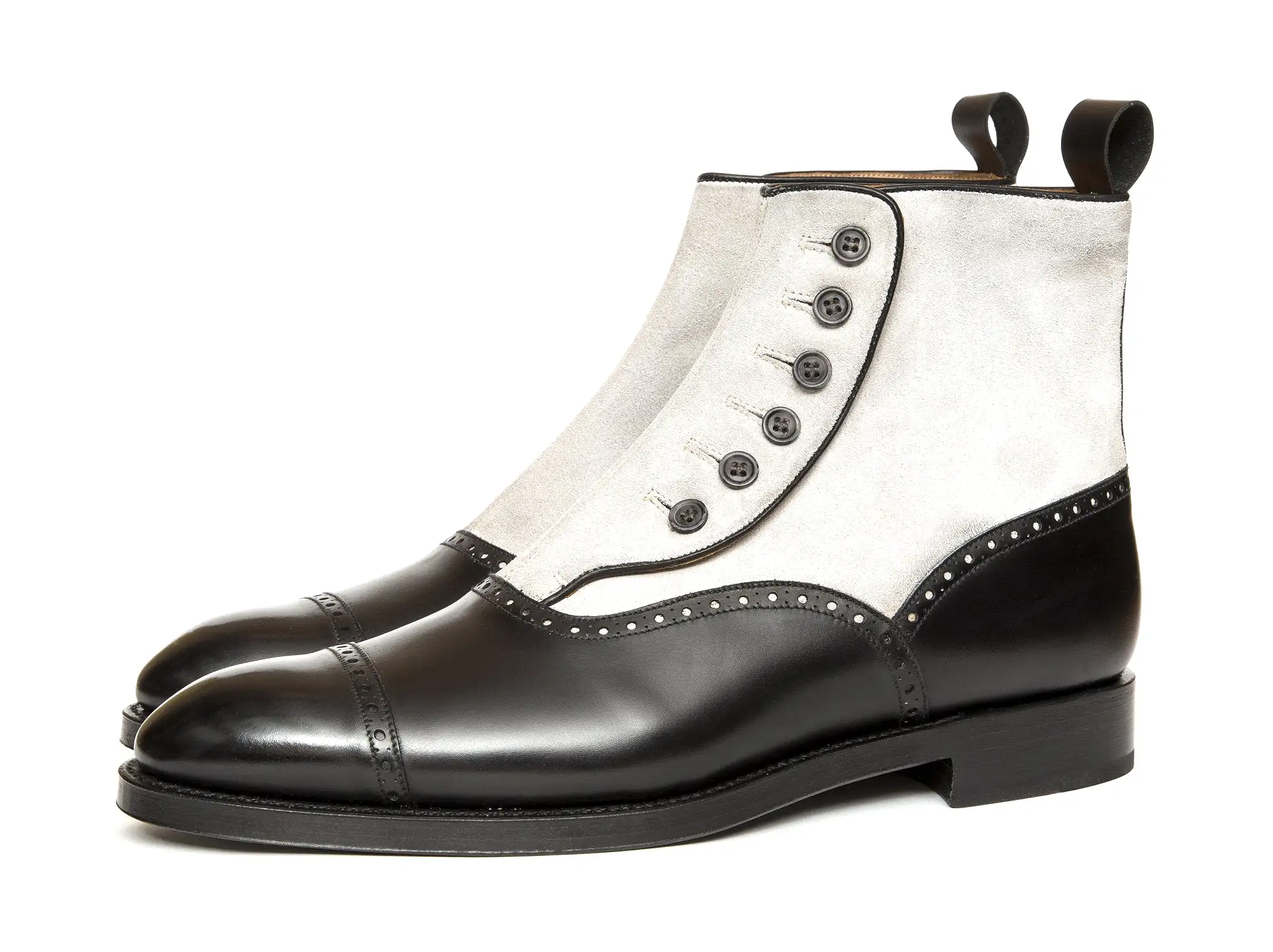 Puyallup - MTO - Black Calf / Pearl Grey Suede - NGT Last - Double Leather Sole - Grey Buttons