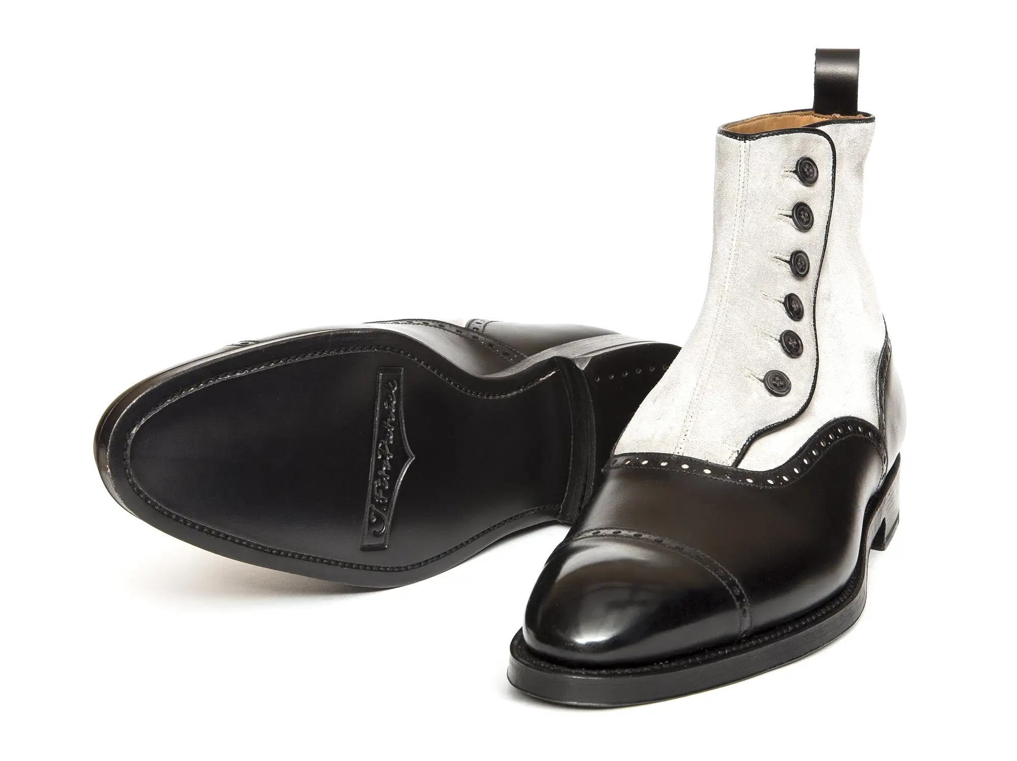 Puyallup - MTO - Black Calf / Pearl Grey Suede - NGT Last - Double Leather Sole - Grey Buttons